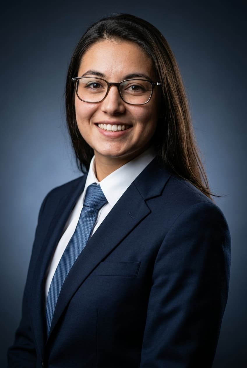 Portrait professionnel généré par CVScore — personne 1, fond dégradé bleu