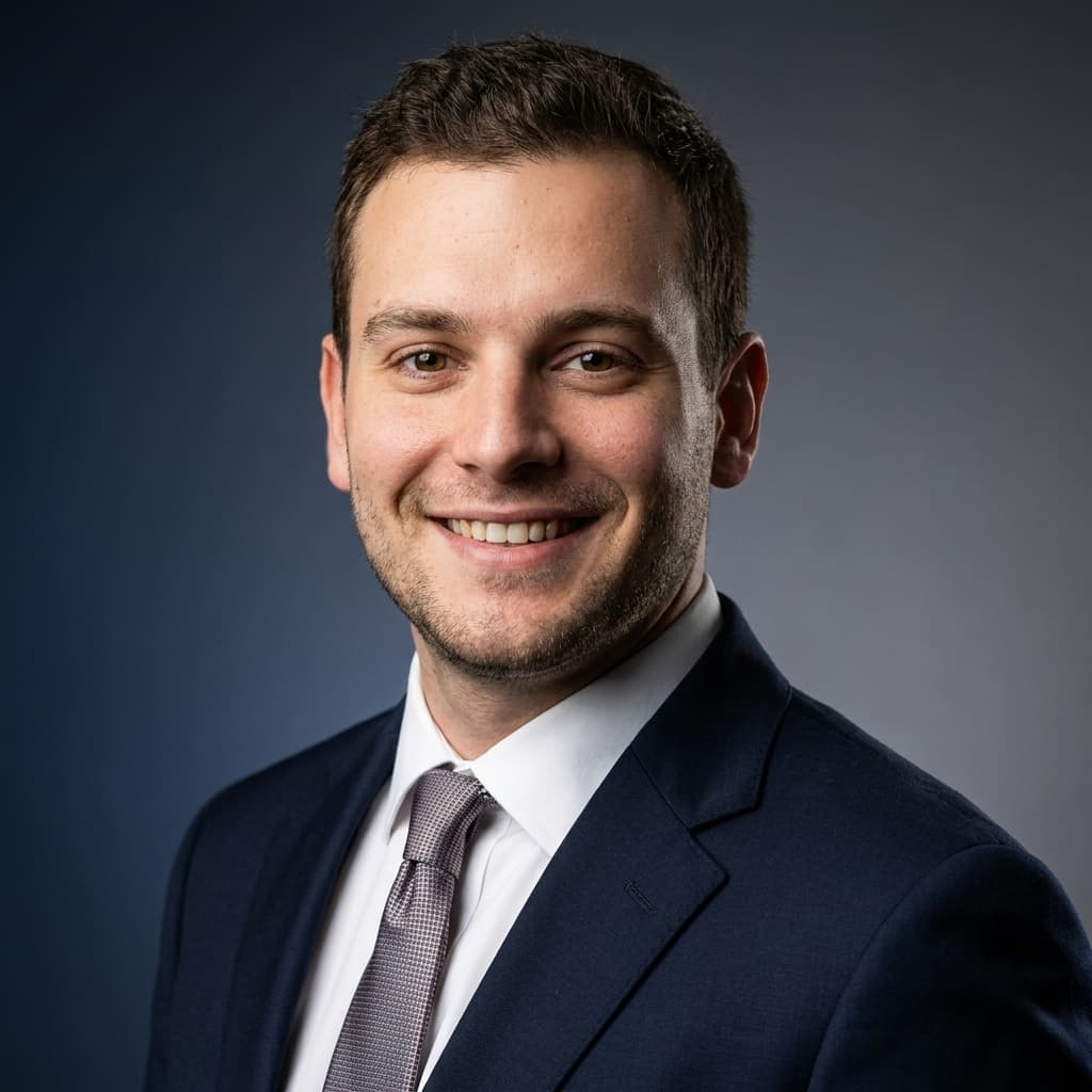 Portrait professionnel généré par CVScore — personne 4, fond dégradé bleu