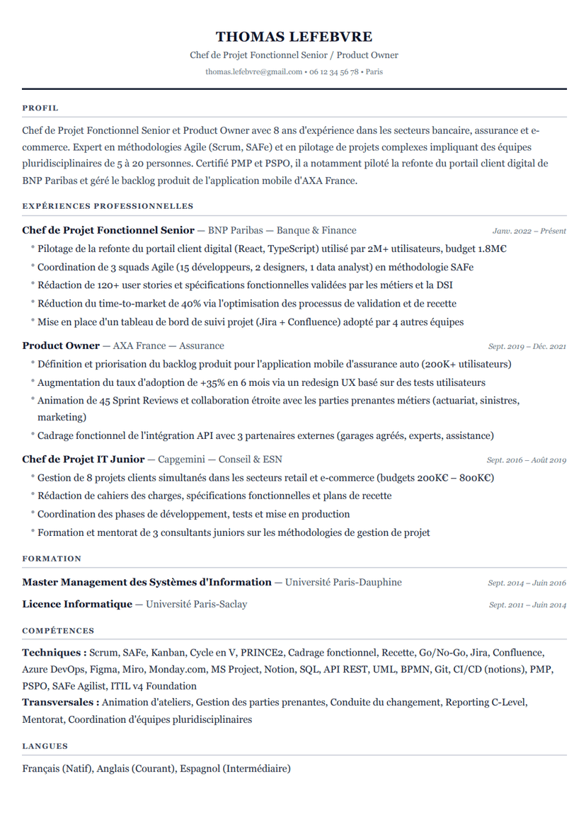 Modèle CV ATS Clean