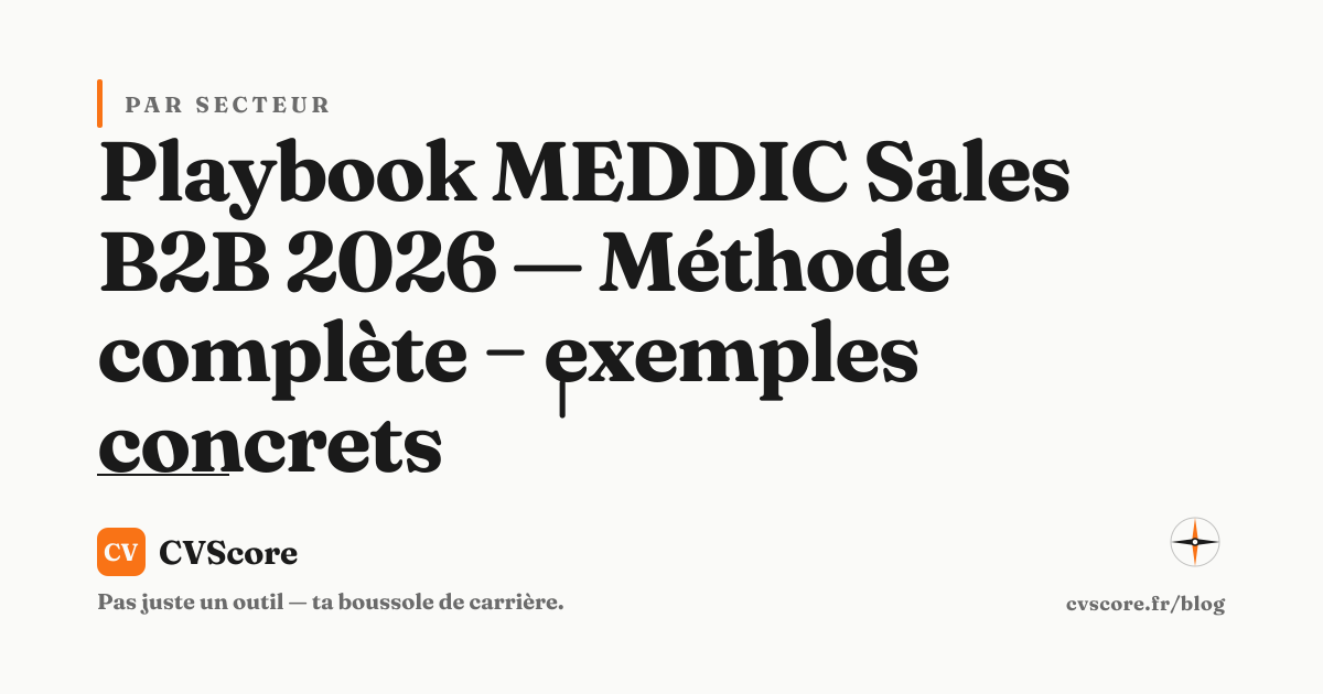 Playbook MEDDIC Sales B2B 2026 — Méthode complète + exemples concrets
