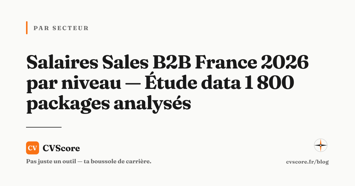 Salaires Sales B2B France 2026 par niveau — Étude data 1 800 packages analysés